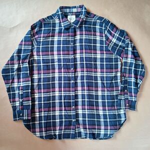 Jachs Girlfriend Blue Purple Plaid Soft Flannel Shirt Size XL Long Sleeve Hike
